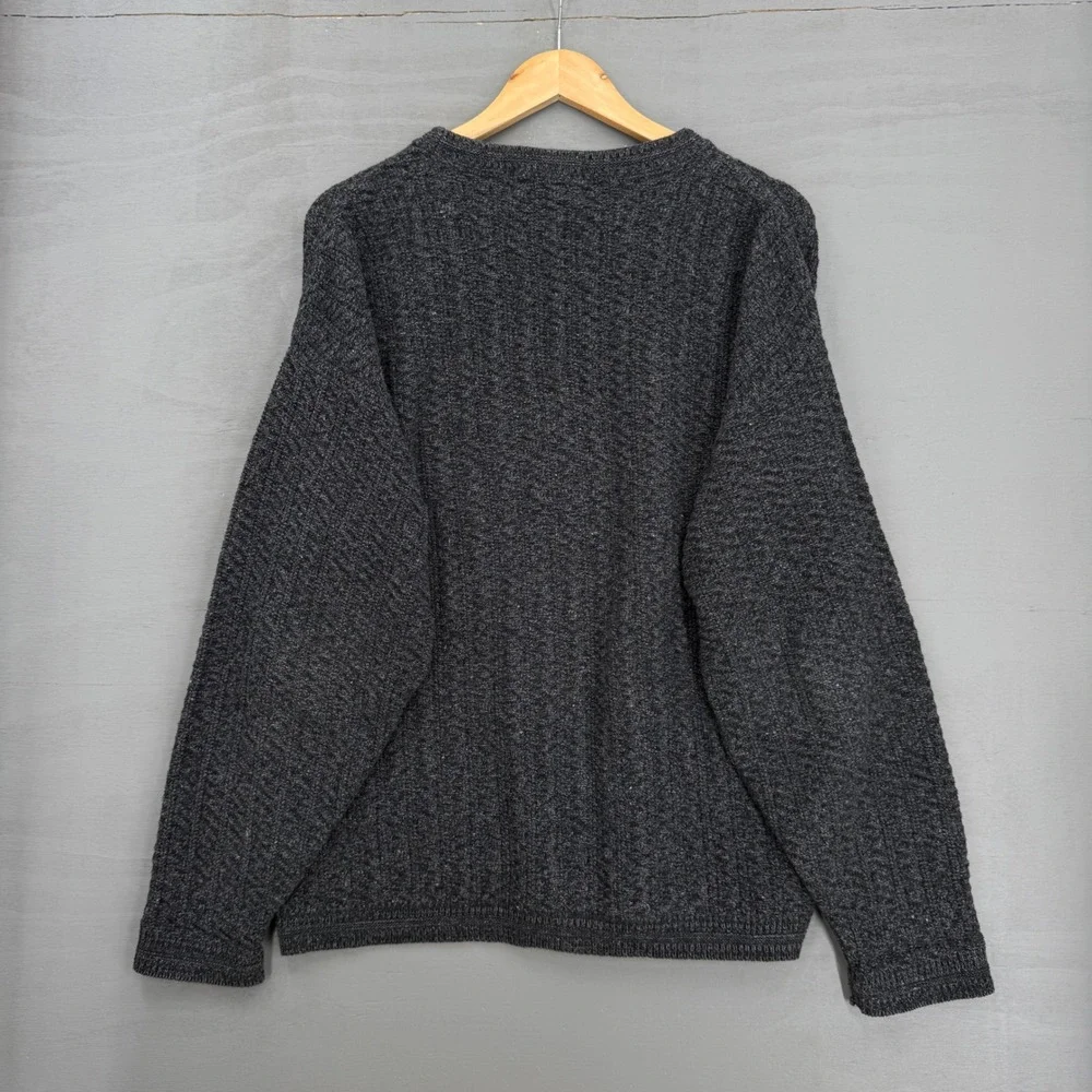 Vintage Bill Blass Sweater Charcoal Gray Chunky Knit Cotton Blend Pullover Large